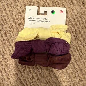 Lululemon Uplifting Scrunchies Bow 3 Pack - Yellow, Purple, Brown New